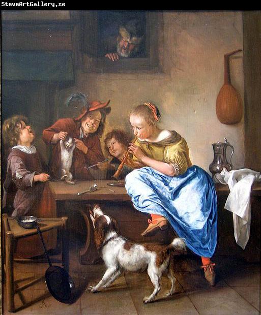 Jan Steen Children teaching a cat to dance